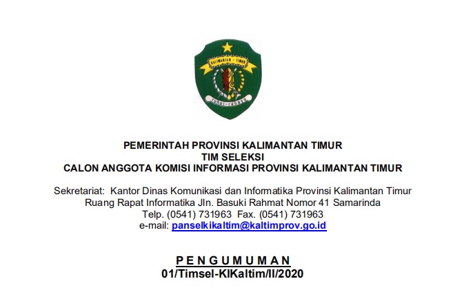 Rekrutmen Komisioner Komisi Informasi Provinsi Kalimantan Timur Tahun 2020 - 2024 Segera Dibuka